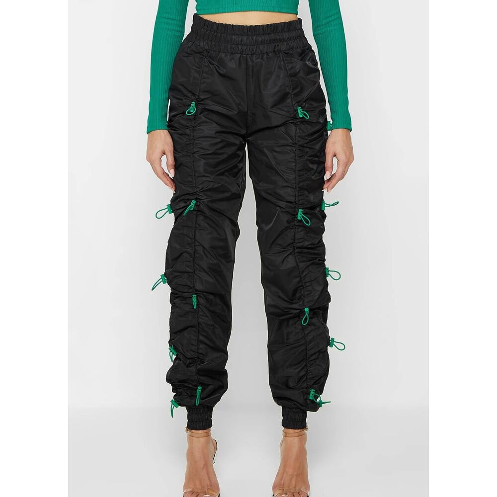 Maniere de Voir Black & Green Nylon Cargo Pants with Bungee - US Size 6 - New